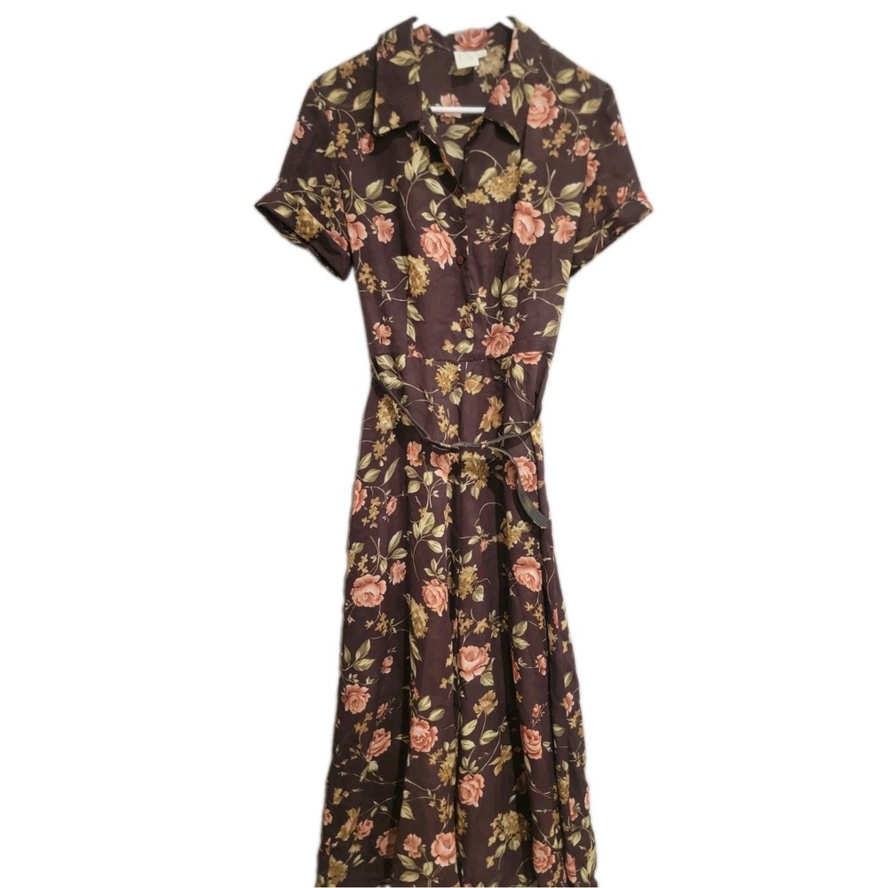 Vintage 90s Clifford & Wills Women 10 Floral Belted Maxi Dress Grunge Gothic USA